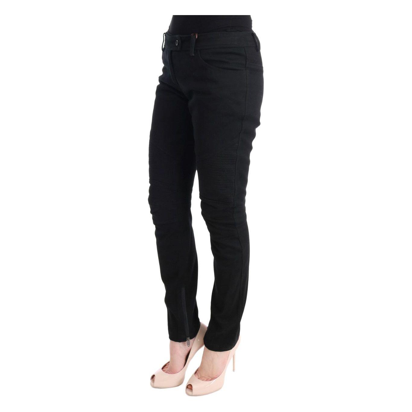 Ermanno Scervino Black Cotton Slim Fit Casual Pants