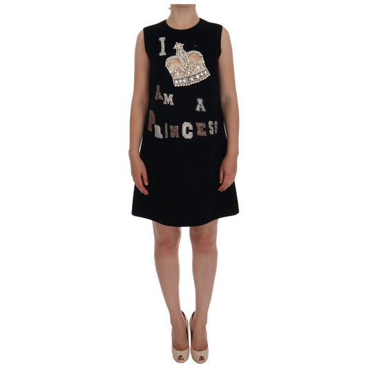 Dolce & Gabbana Black Wool Crystal Princess Dress Dolce & Gabbana