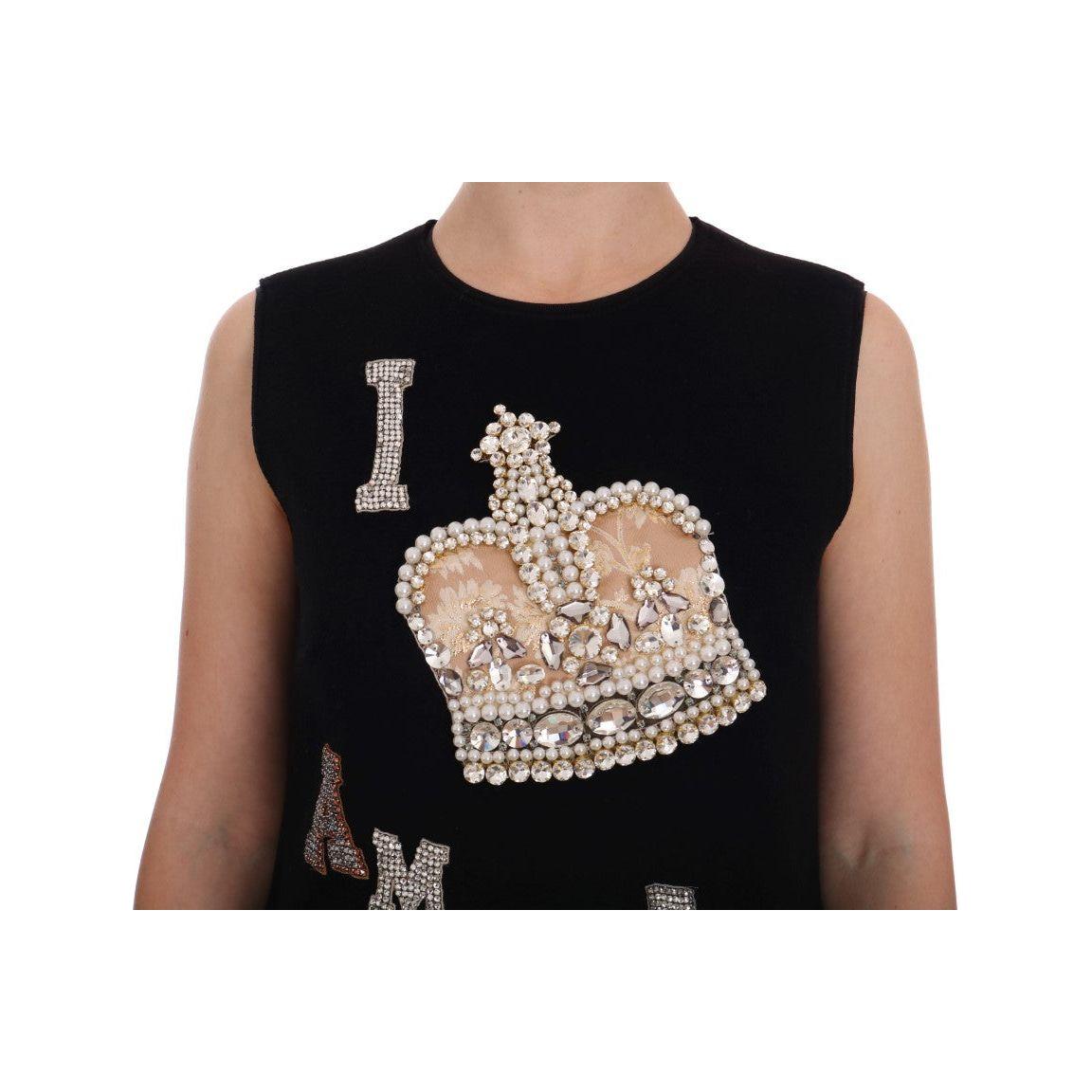 Dolce & Gabbana Black Wool Crystal Princess Dress Dolce & Gabbana