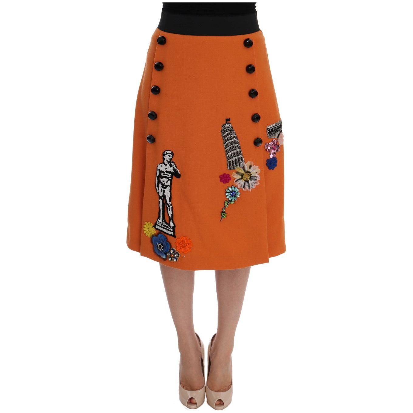 Dolce & Gabbana Embellished Wool Skirt in Vivid Orange Dolce & Gabbana