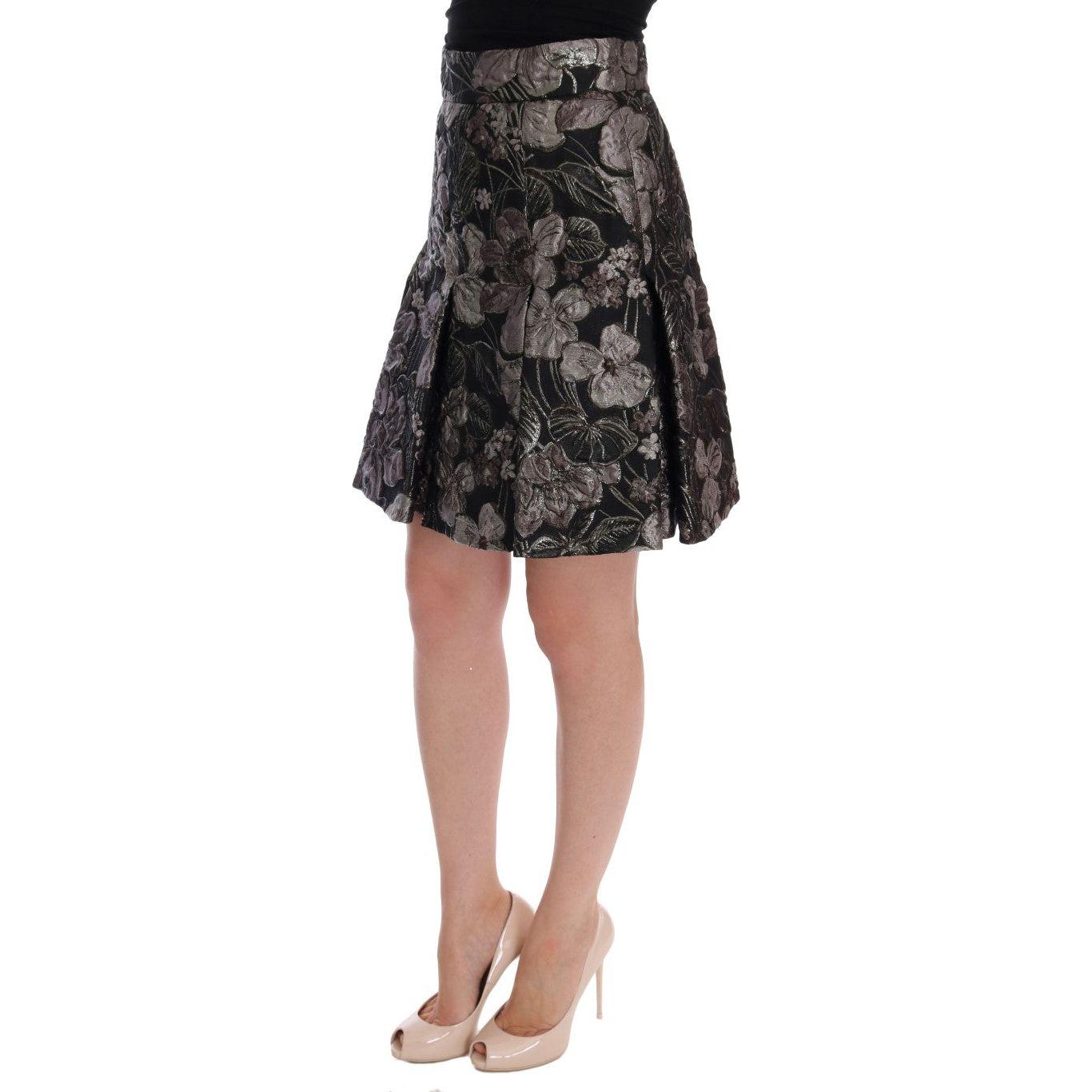 Dolce & Gabbana Elegant Black Silver-Floral Straight Skirt Dolce & Gabbana