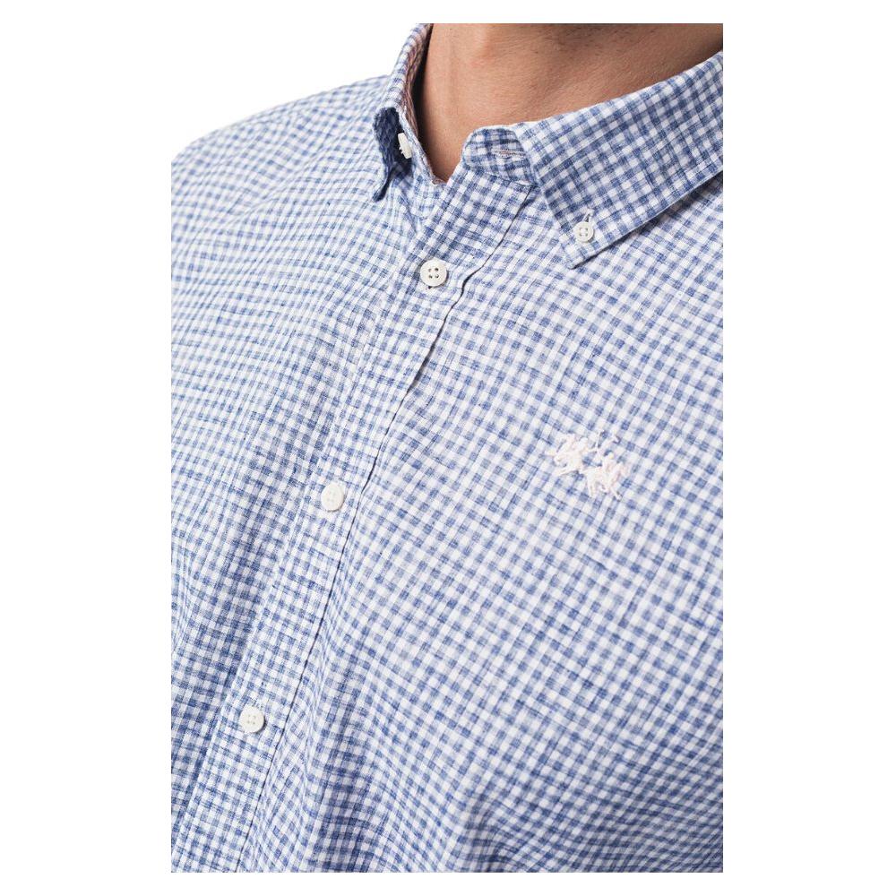 La Martina Elegant Checkered Cotton Shirt with Embroidered Logo La Martina