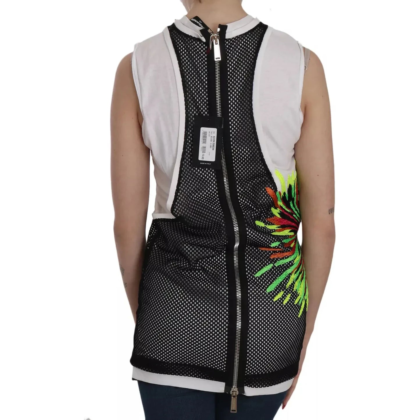 Dsquared² Black White Crew Neck Sleeveless Cotton Blouse Dsquared²