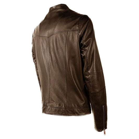 Emilio Romanelli Brown Leather Jacket Emilio Romanelli