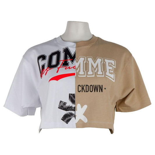 Comme Des Fuckdown Beige Couture Logo Tee with Two-Tone Print Comme Des Fuckdown