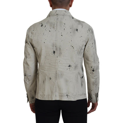Dsquared² Off White Black Splash Print Casual Denim Jacket