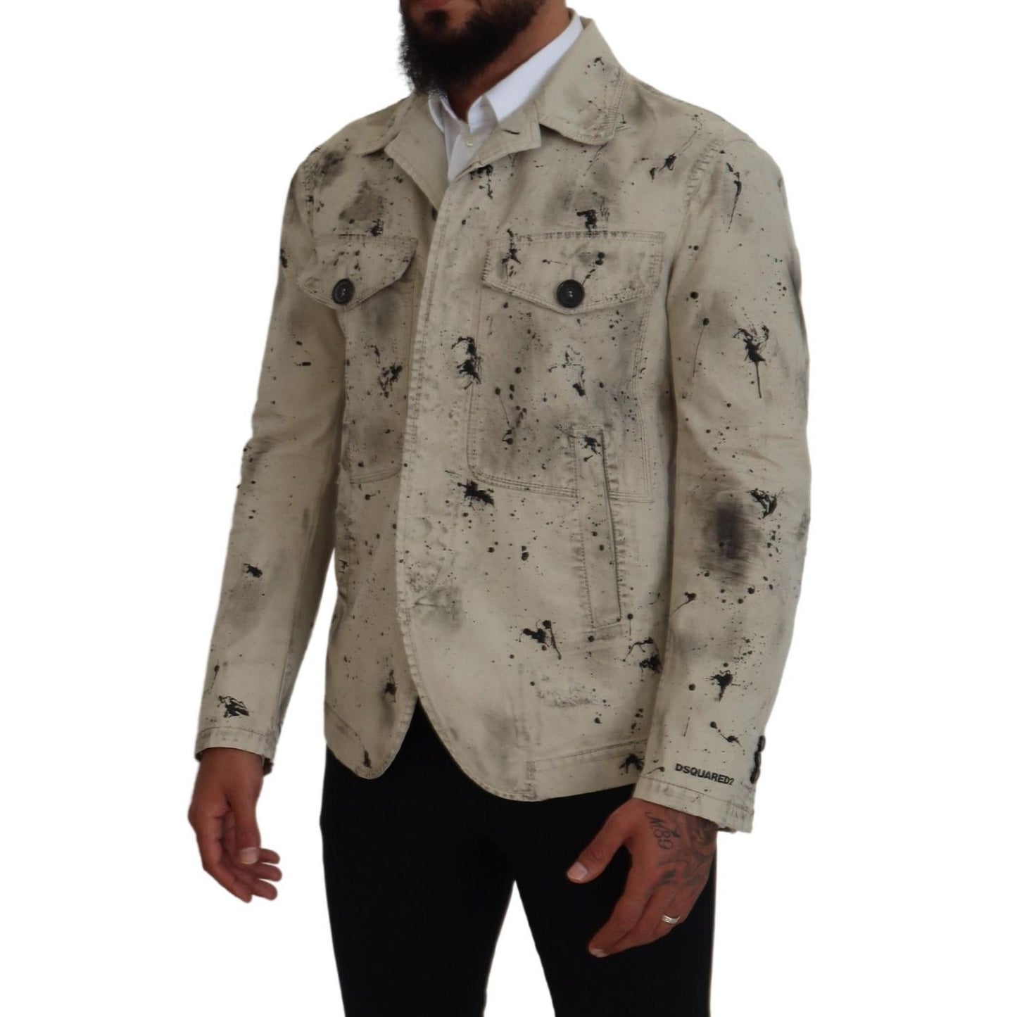 Dsquared² Off White Black Splash Print Casual Denim Jacket