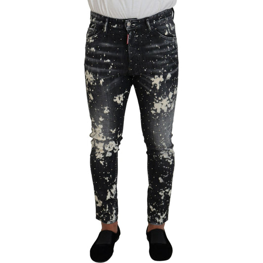 Dsquared² Gray Wash White Splash Print Skinny Denim Jeans Dsquared²