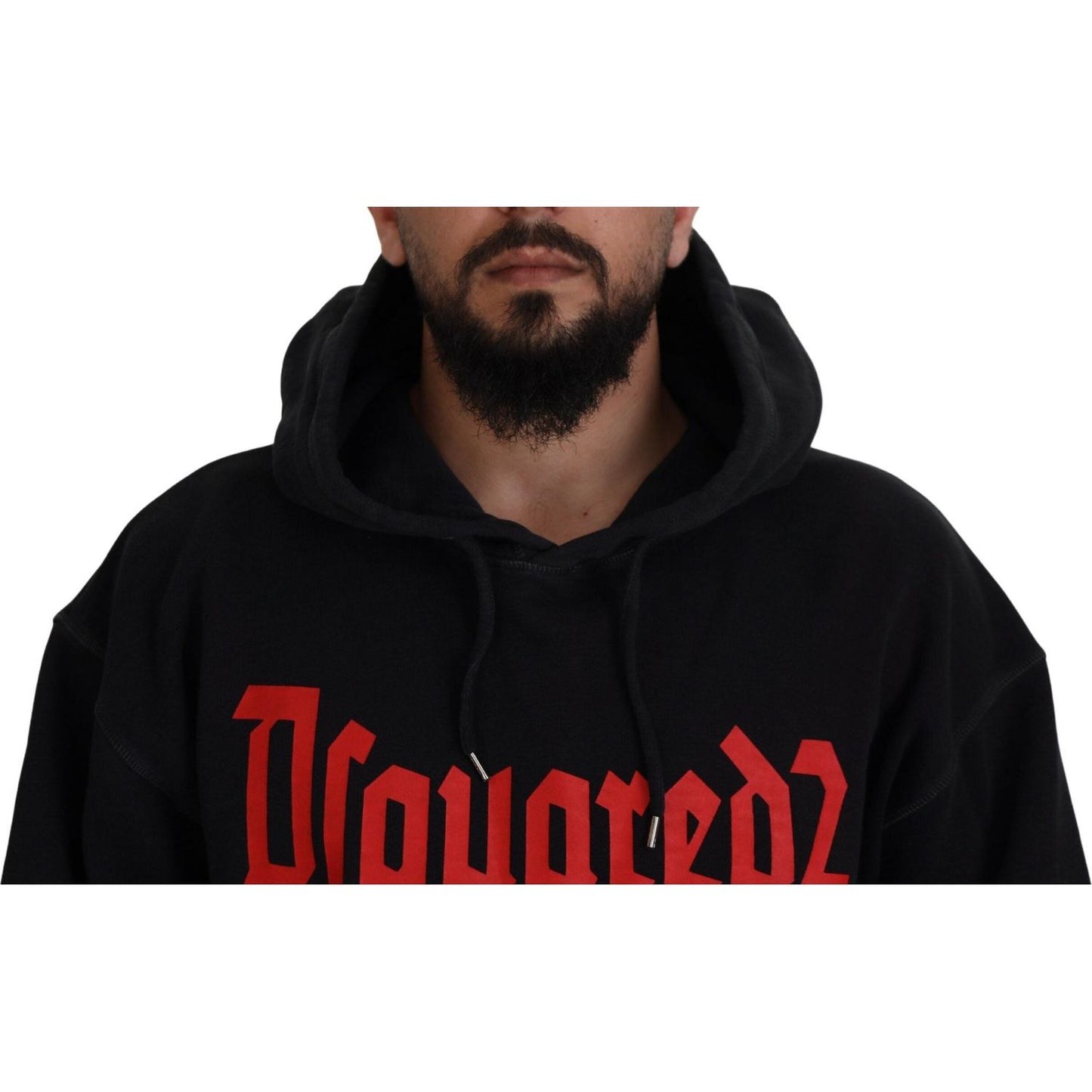 Dsquared² Black Cotton Hooded Printed Men Pullover Sweater