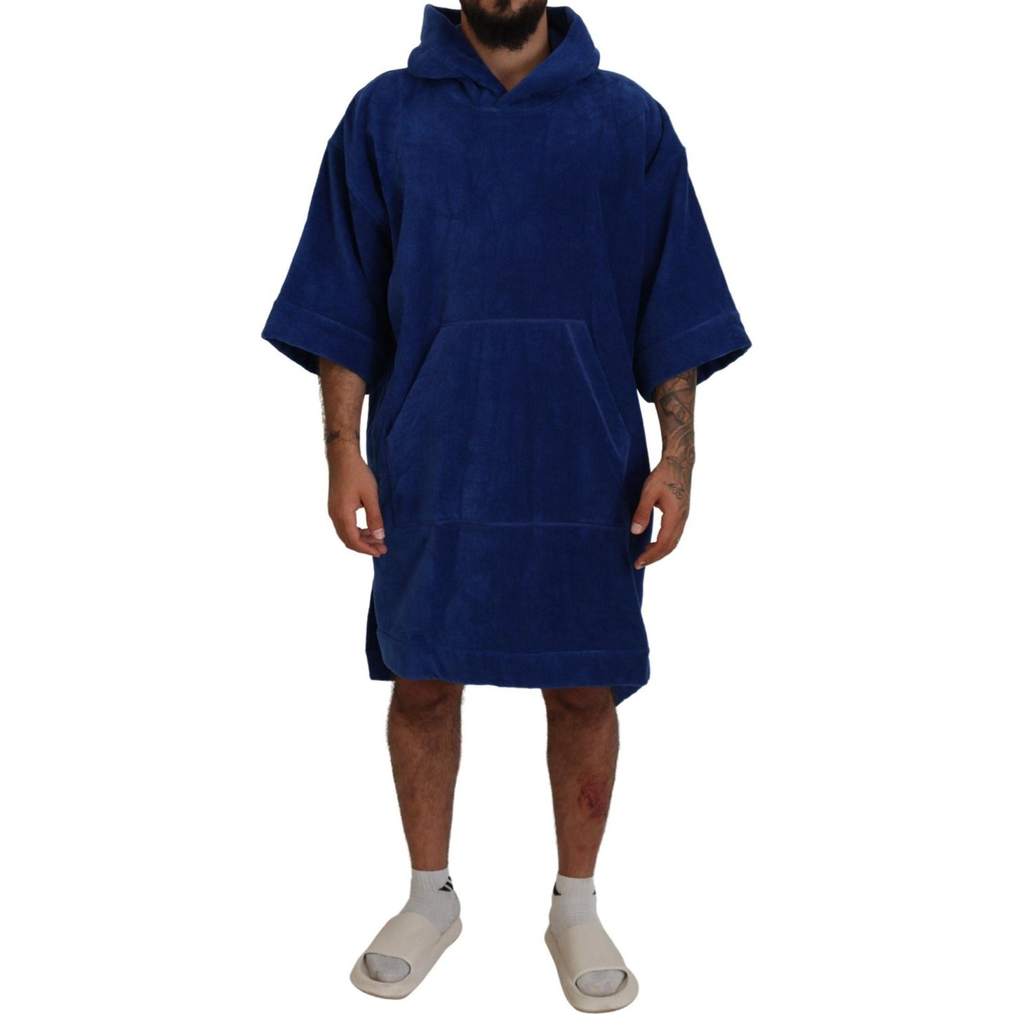 Dsquared² Blue Poncho Men Hooded Beachwear Changing Robe Dsquared²