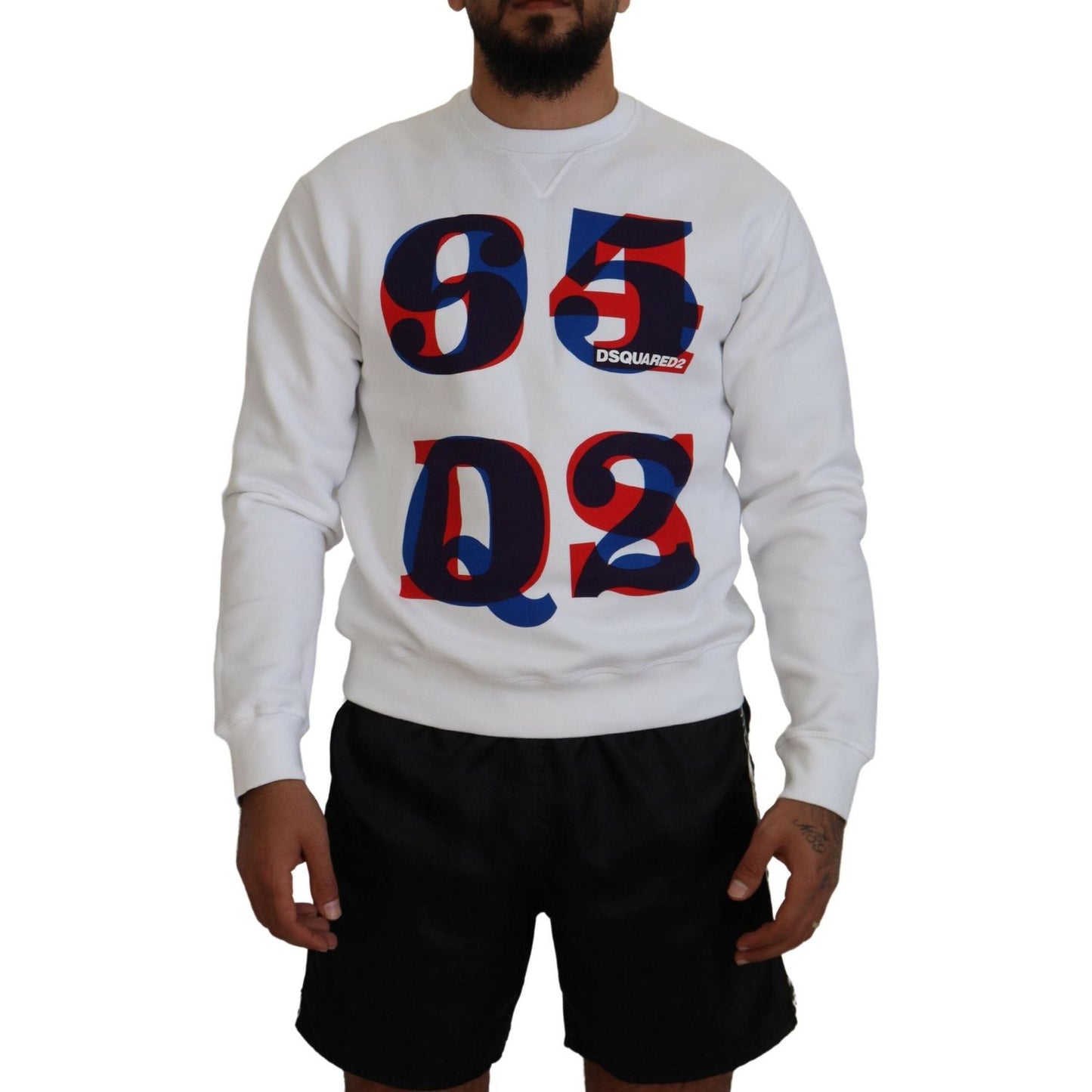 Dsquared² White Printed Long Sleeves Pullover Sweater Dsquared²