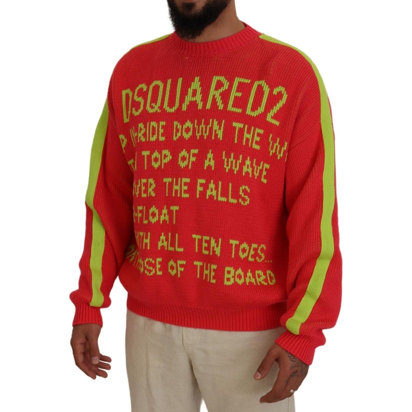 Dsquared² Orange Cotton Printed Long Sleeves Pullover Sweater Dsquared²