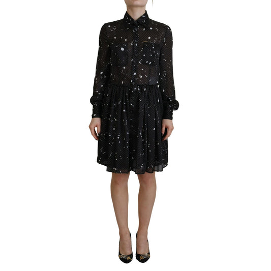 Dsquared² Black Polka Dot Long Sleeves Button Down Dress