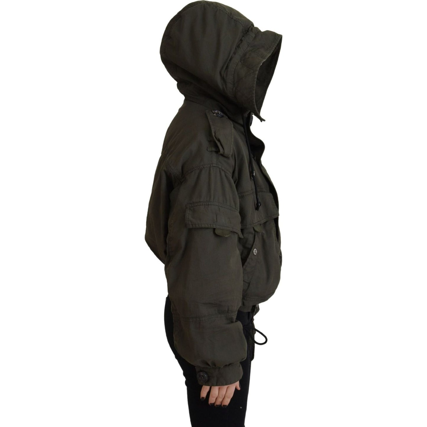 Dsquared² Green Cotton Hooded Cargo Button Jacket Dsquared²