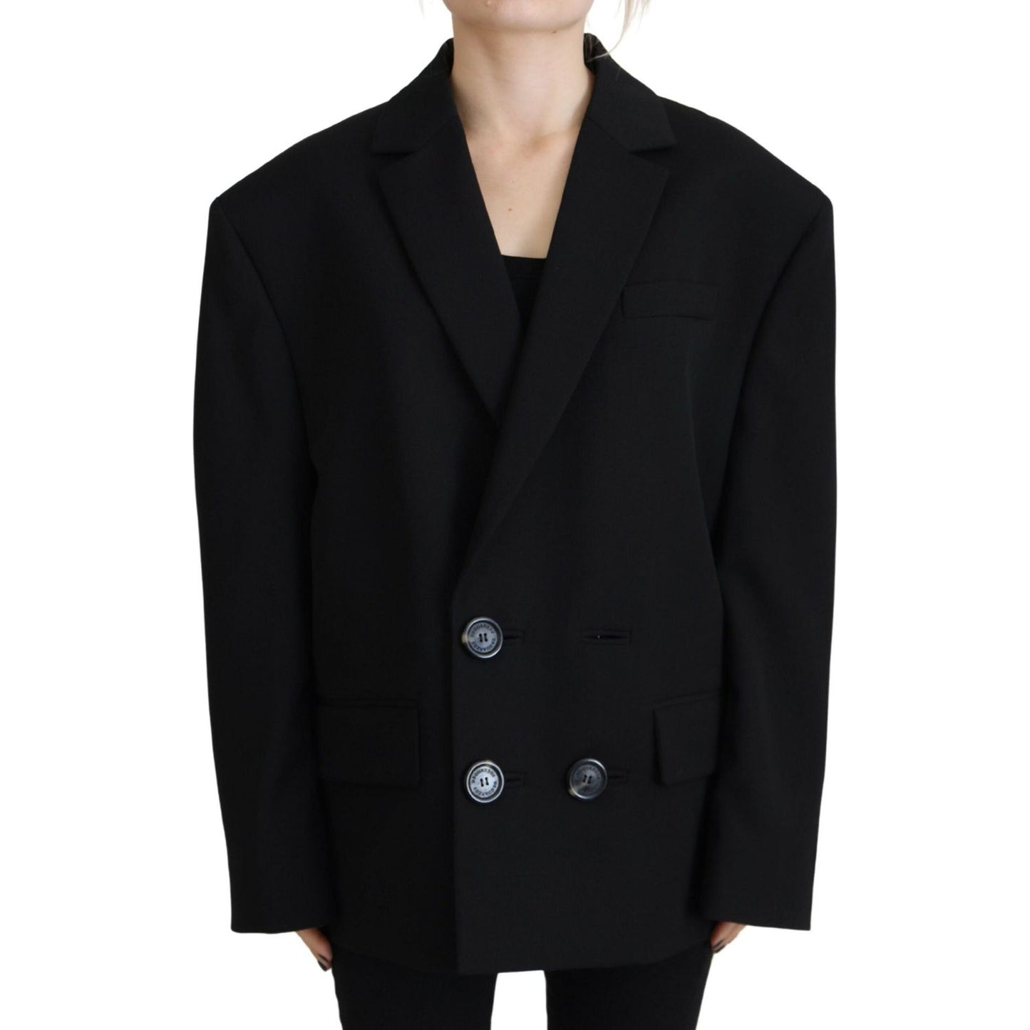 Dsquared² Black Double Breasted Coat Blazer Jacket Dsquared²