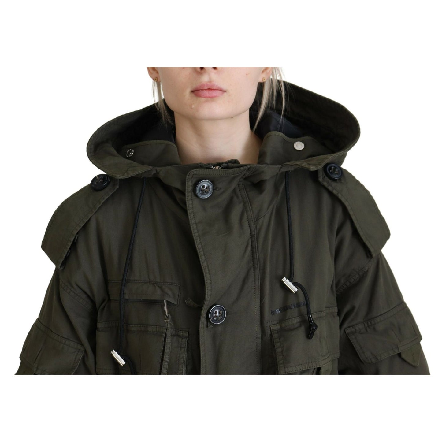 Dsquared² Green Hooded Full Zip Long Parka Coat Jacket