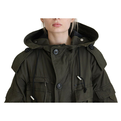 Dsquared² Green Hooded Full Zip Long Parka Coat Jacket