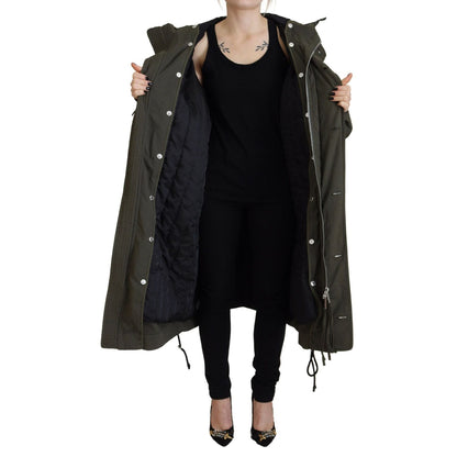 Dsquared² Green Hooded Full Zip Long Parka Coat Jacket