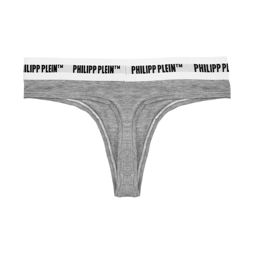 Philipp Plein Gray Cotton Women Thong WOMAN UNDERWEAR Philipp Plein