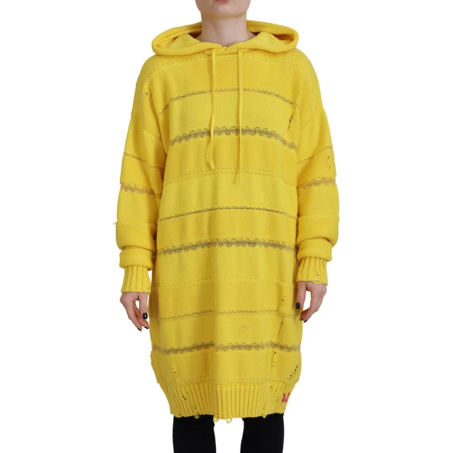 Dsquared² Yellow Cotton Knitted Hooded Pullover Sweater Dsquared²