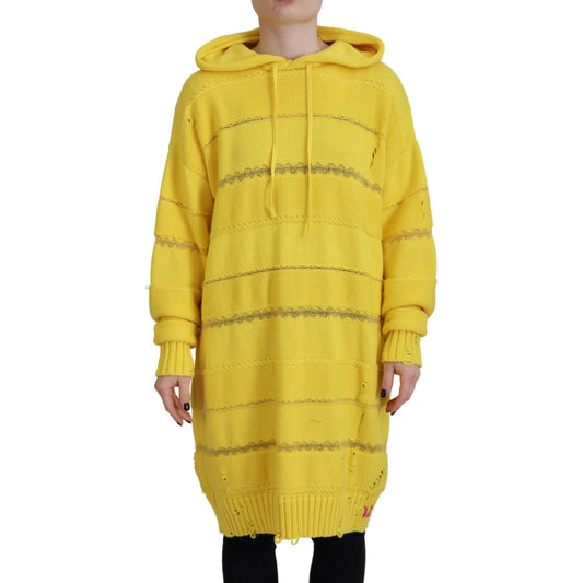 Dsquared² Yellow Cotton Knitted Hooded Pullover Sweater Dsquared²