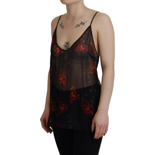 Dsquared² Black Floral Print Spaghetti Strap Tank Blouse Top Dsquared²