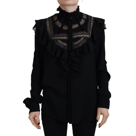 Dsquared² Black Lace Trim Turtle Neck Long Sleeves Top