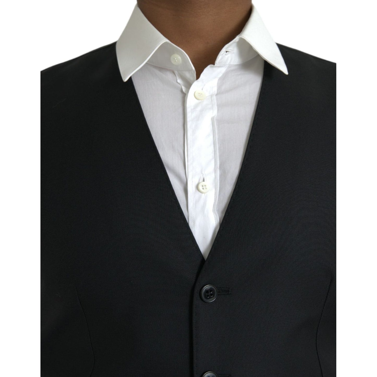 Dolce & Gabbana Black Wool Waistcoat Dress Formal Vest Dolce & Gabbana