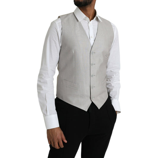 Dolce & Gabbana Light Gray Wool Formal Dress Waistcoat Vest Dolce & Gabbana