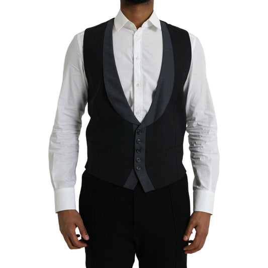 Dolce & Gabbana Black Wool Waistcoat Dress Formal Vest Dolce & Gabbana