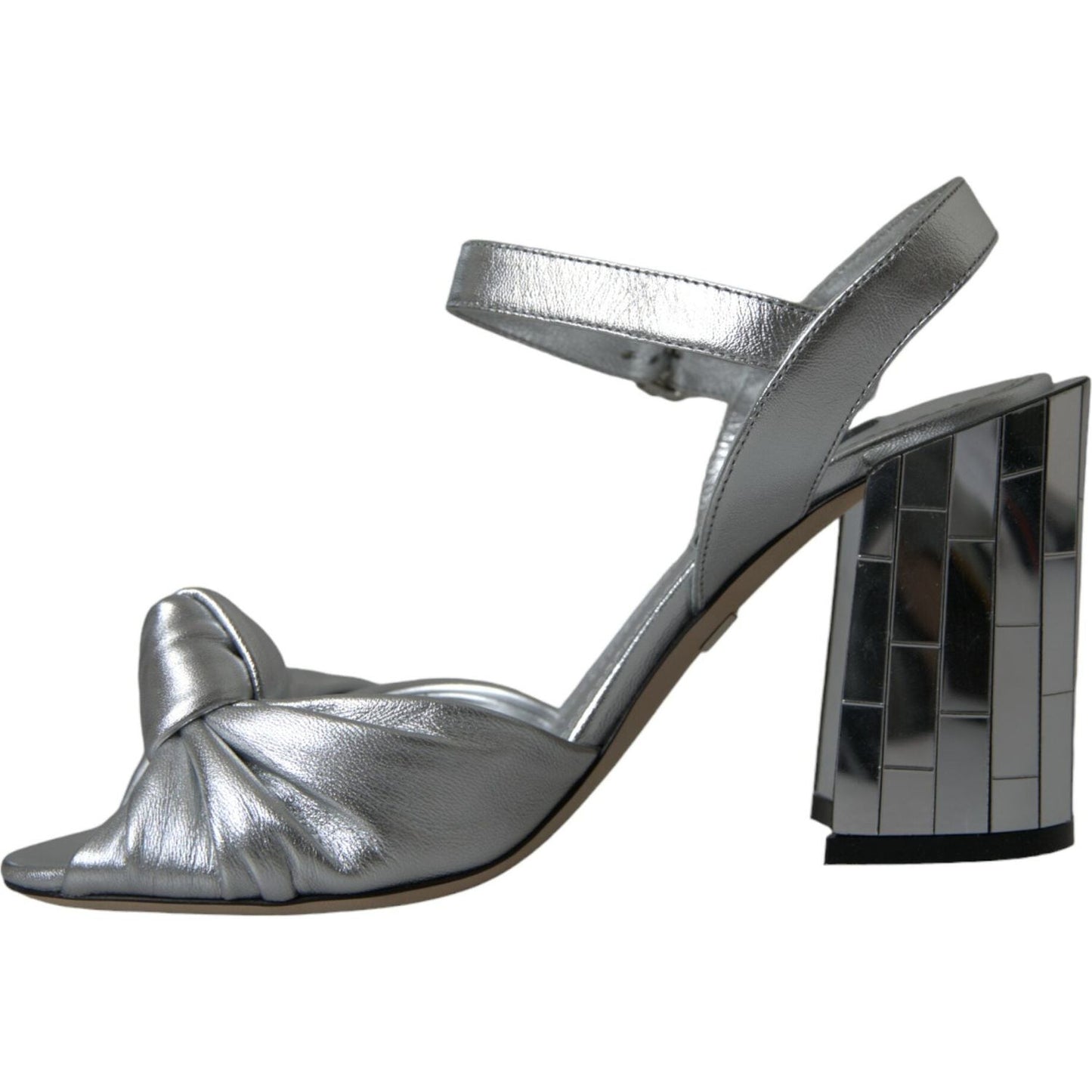 Dolce & Gabbana Silver Lambskin Leather Heels Sandals Shoes Dolce & Gabbana