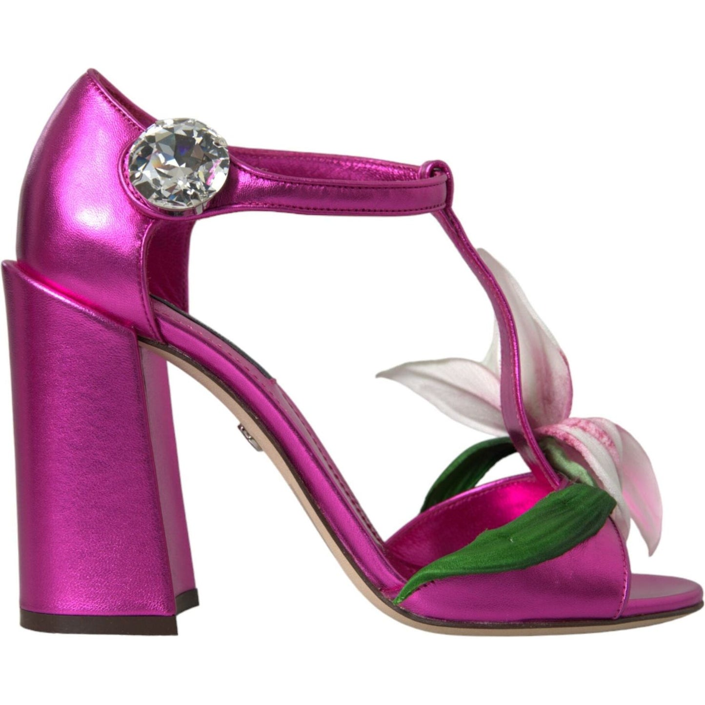 Dolce & Gabbana Pink Leather Crystals Floral Sandals Shoes Dolce & Gabbana