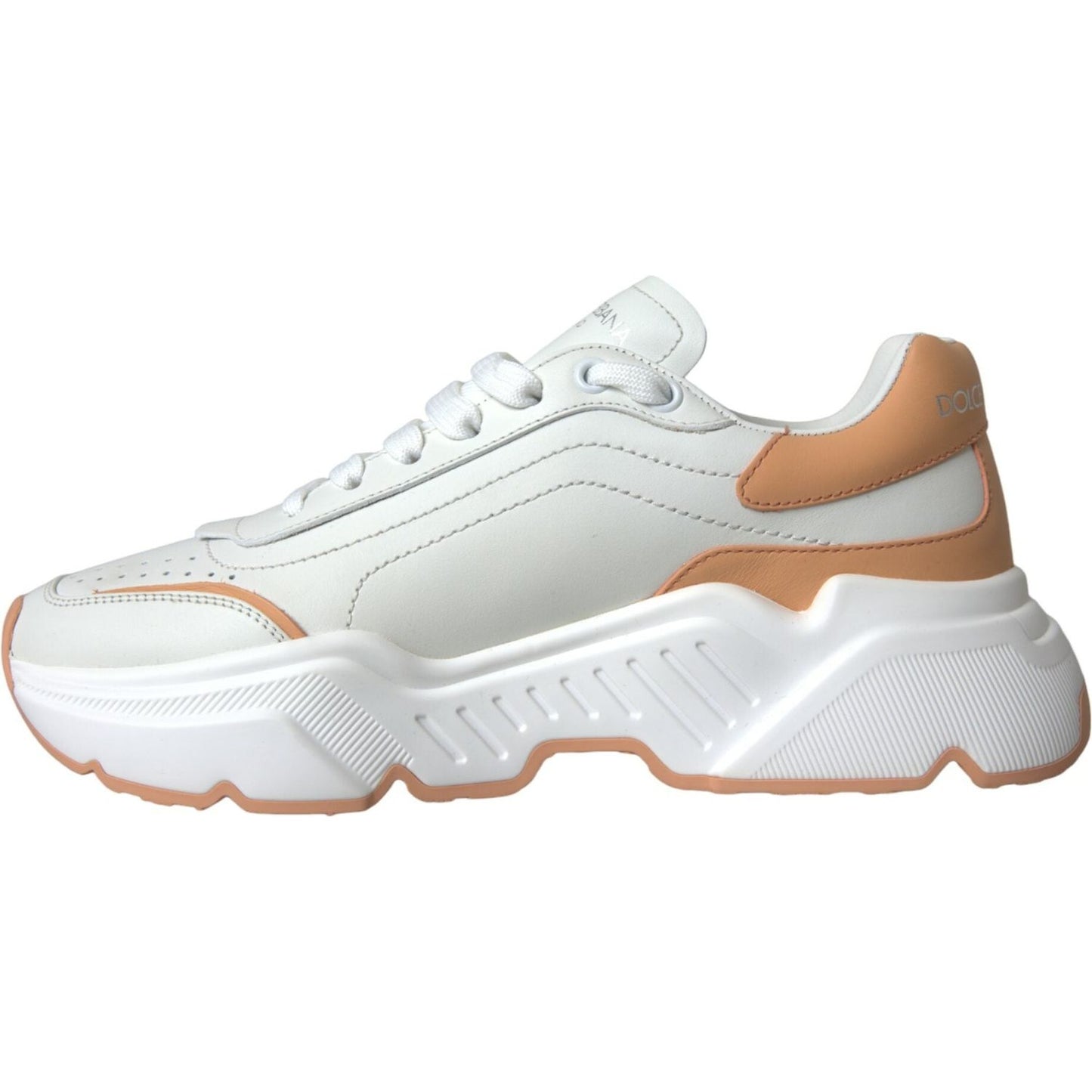 Dolce & Gabbana White Peach DAYMASTER Leather Sneakers Shoes Dolce & Gabbana