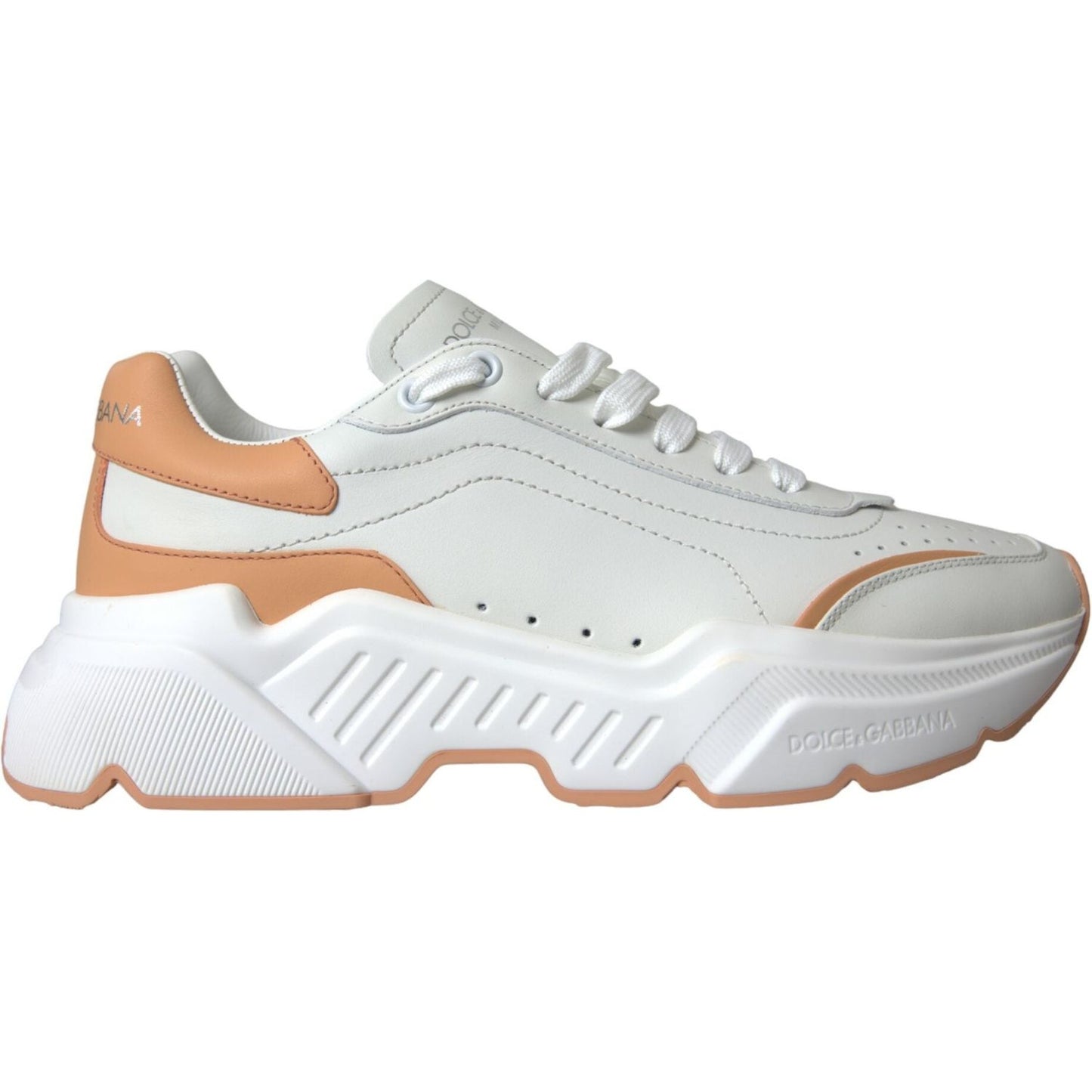 Dolce & Gabbana White Peach DAYMASTER Leather Sneakers Shoes Dolce & Gabbana