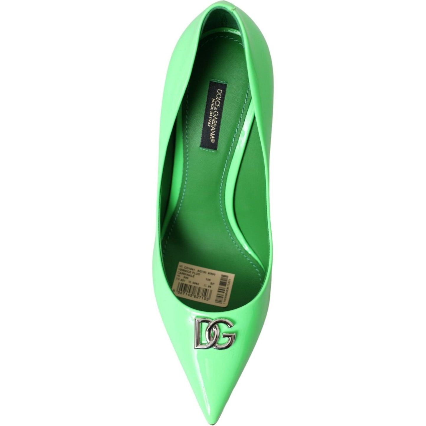 Dolce & Gabbana Neon Green Patent Leather Logo Pumps Shoes Dolce & Gabbana