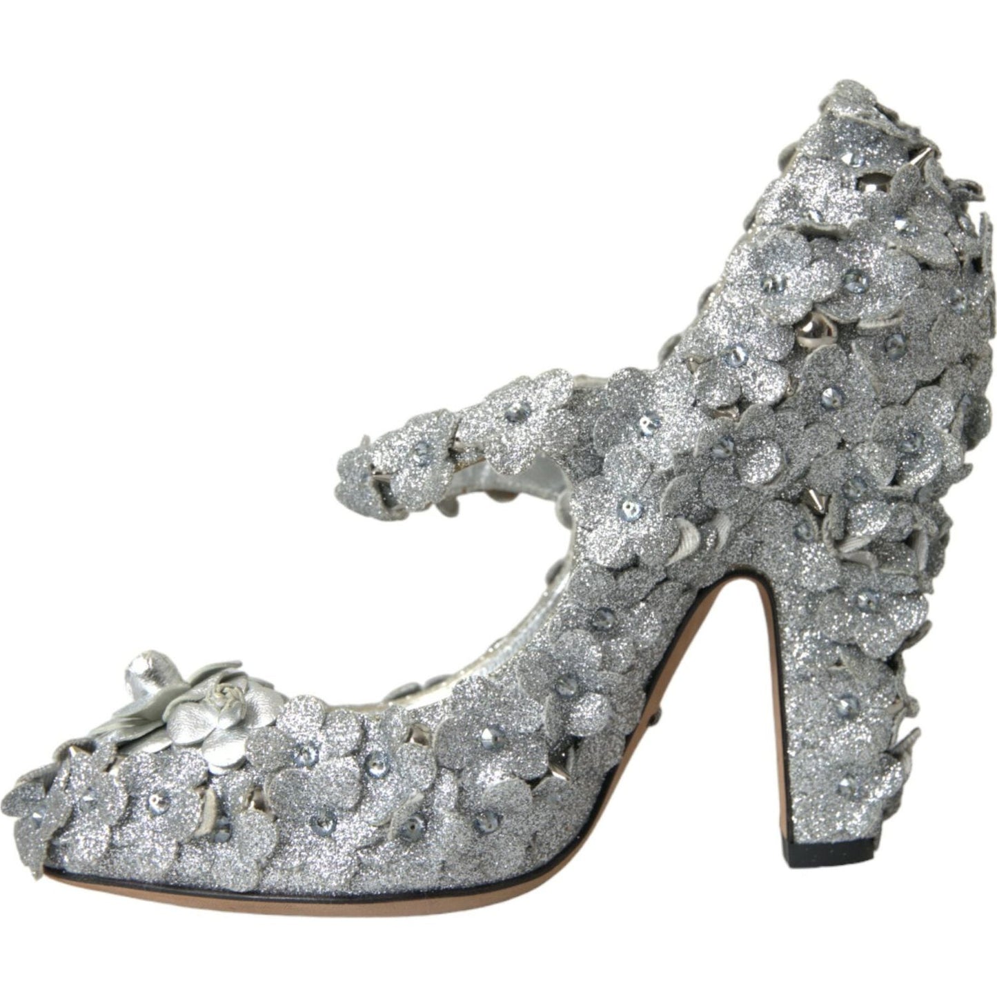 Dolce & Gabbana Silver Floral Crystal Mary Jane Pumps Shoes Dolce & Gabbana