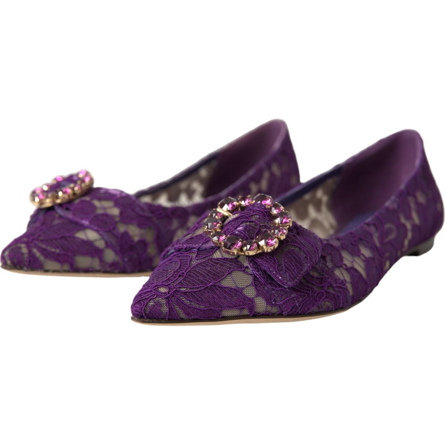 Dolce & Gabbana Purple Taormina Lace Crystal Loafers Shoes Dolce & Gabbana