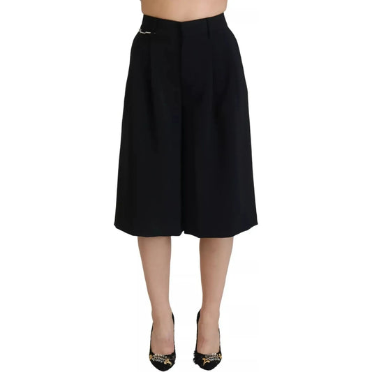 Dsquared² Black High Waist Wide Leg Cropped Trouser Pants 100% Polyester,1728,67345645728,Black,Clothing,Cropped Pants - Pants - Clothing,Dsquared²,IT38 | XS,Jeans & Pants - Women - Clothing,Pants - Clothing,Preowned / Defect,Women