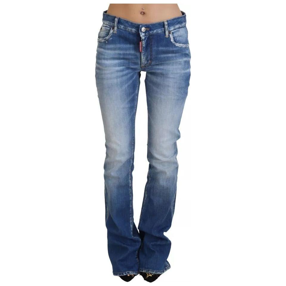 Dsquared² Blue Washed Cotton Mid Waist Flared Denim Jeans Dsquared²