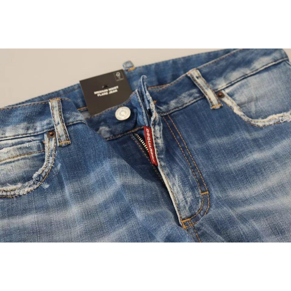 Dsquared² Blue Washed Cotton Mid Waist Flared Denim Jeans Dsquared²