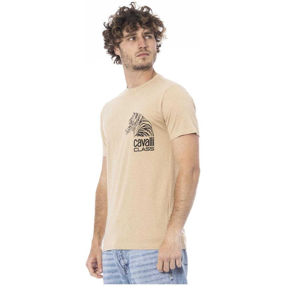 Cavalli Class Beige Cotton Men T-Shirt Cavalli Class