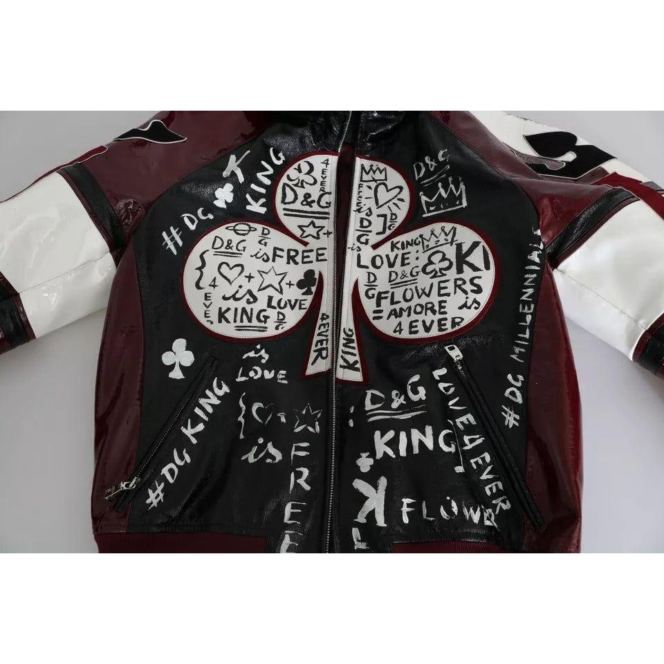 Dolce & Gabbana Black Bordeaux Hooded Leather DG King of Love Jacket Dolce & Gabbana