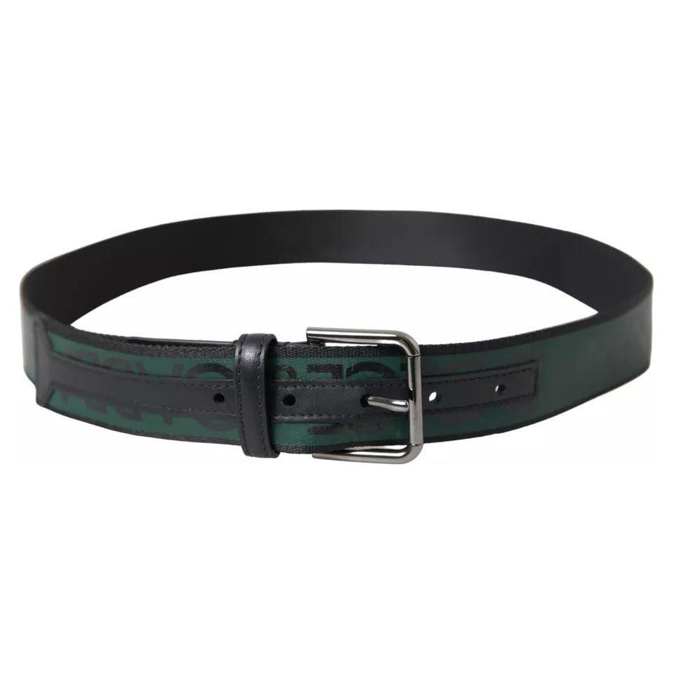 Dolce & Gabbana Black Green Leather Silver Metal Buckle Belt Dolce & Gabbana