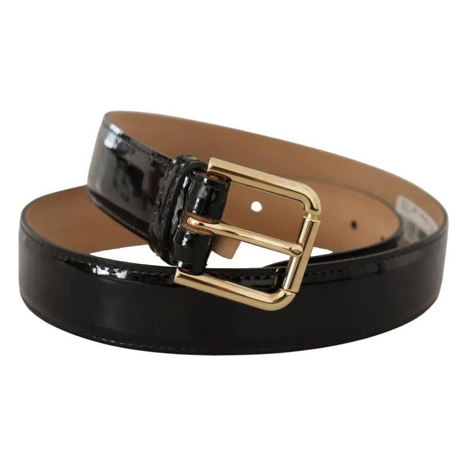 Dolce & Gabbana Black Leather Gold Metal Logo Engraved Buckle Belt Dolce & Gabbana