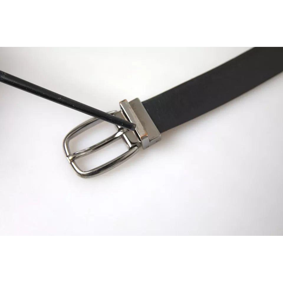 Dolce & Gabbana Black Leather Silver Metal Buckle Men Belt Dolce & Gabbana