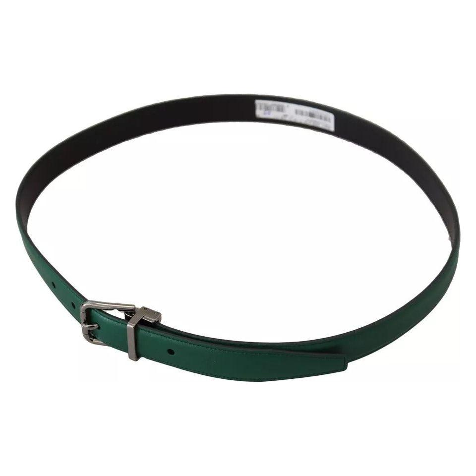 Dolce & Gabbana Green Calf Leather Silver Tone Metal Buckle Belt Dolce & Gabbana