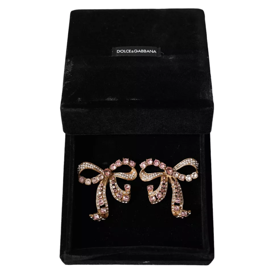 Dolce & Gabbana Gold Brass Pink Clear Crystal Bow Fiocchi Christmas Dolce & Gabbana