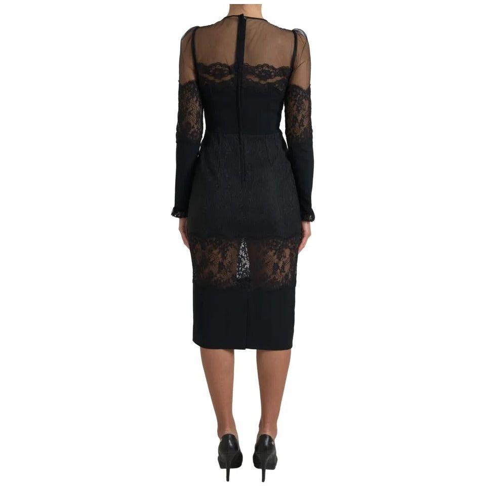 Dolce & Gabbana Black Sheer Floral Lace Sheath Midi Dress Dolce & Gabbana