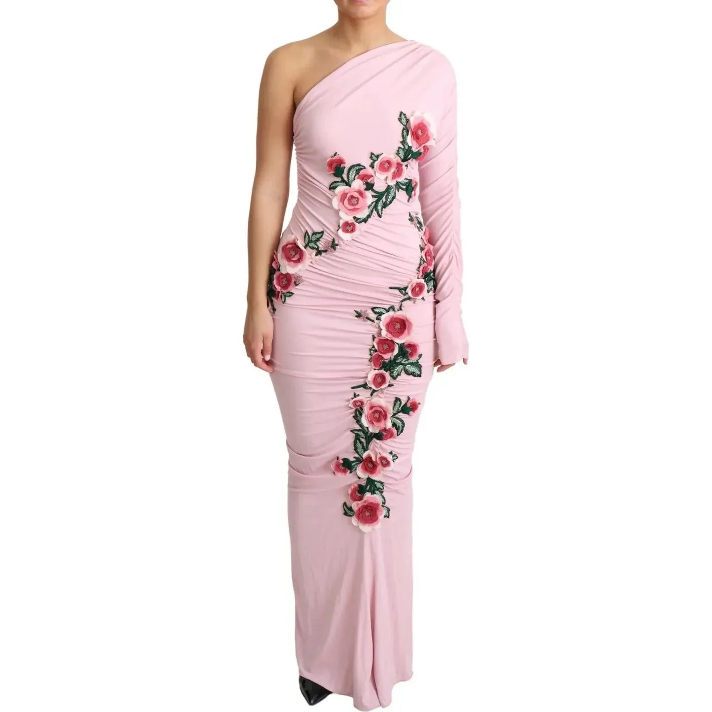 Dolce & Gabbana Pink Flower Embellished One Shoulder Dress Dolce & Gabbana