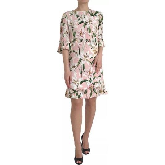 Dolce & Gabbana Pink Lily Viscose A-line Stretch Mini Dress Dolce & Gabbana